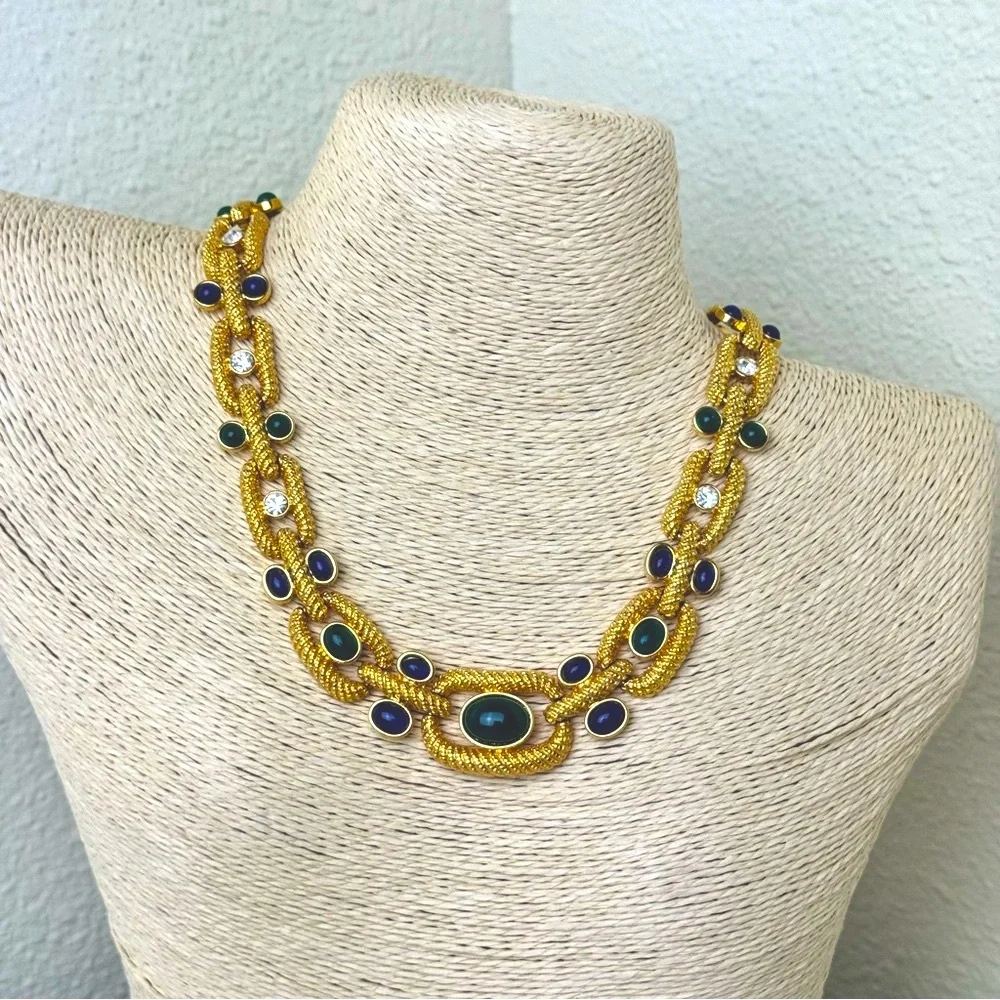 Vintage Byzantine style Mogul Gold Tone CH Carolina Herrera Statement Necklace - Picture 2 of 10